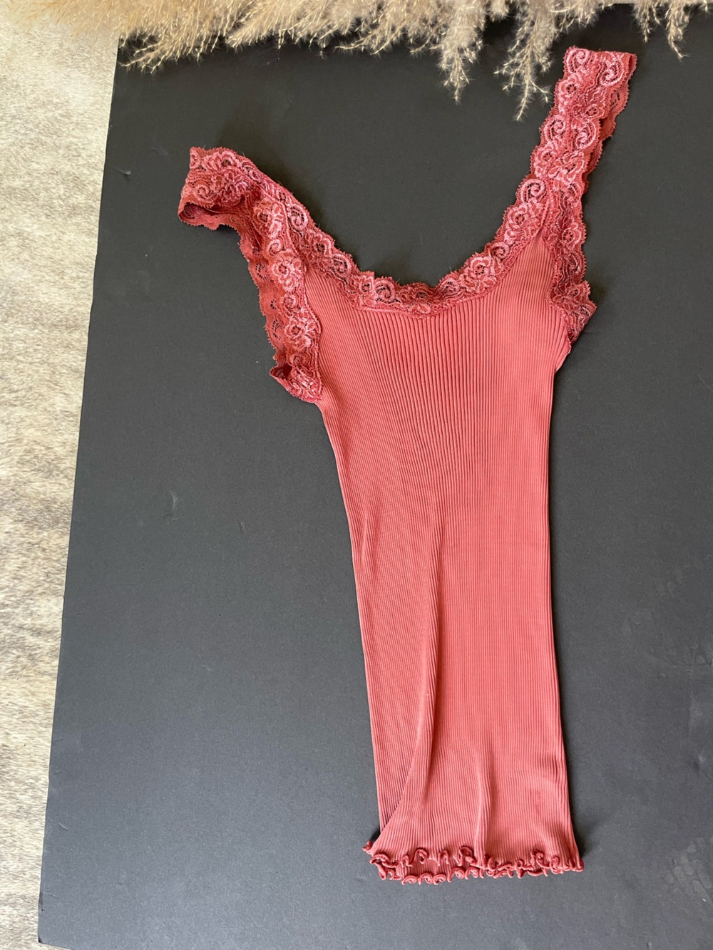 Intimissimi Silk Lace-Trim Ribbed Tank Top - Dusty Rose SZS